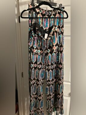 Sequin Geometric Strap 2 piece set in Black with Iridescent Accents